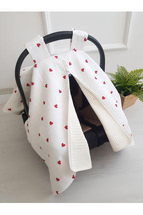 artıbebe Kalpli Puset Örtüsü Çift Katlı Fermuarlı %100 Pamuk I Artı Bebe