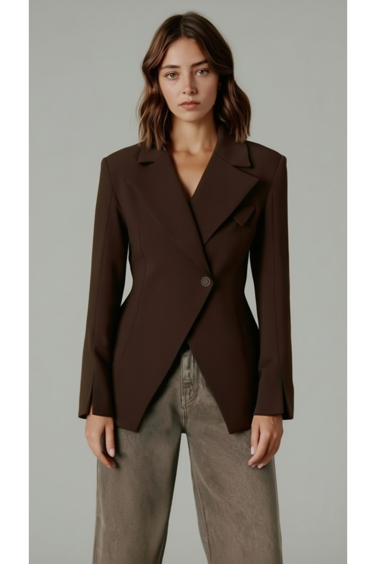 My Blog Коричневий піджак з одним ґудзиком - 7011