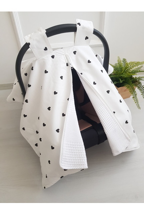 artıbebe Kalpli Puset Örtüsü Çift Katlı Fermuarlı %100 Pamuk I Artı Bebe