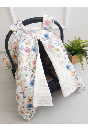 artıbebe Çiçekli Puset Örtüsü Çift Katlı Fermuarlı %100 Pamuk I Artı Bebe