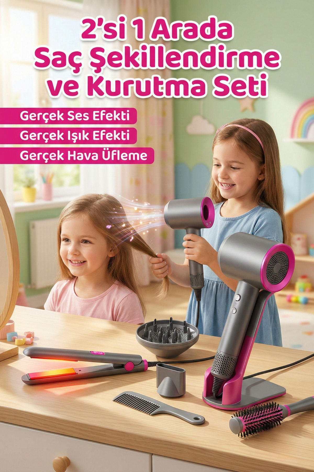 craftivio 2'si 1 Arada Oyuncak Kuaför Seti - Işıklı Sesli ve Hava