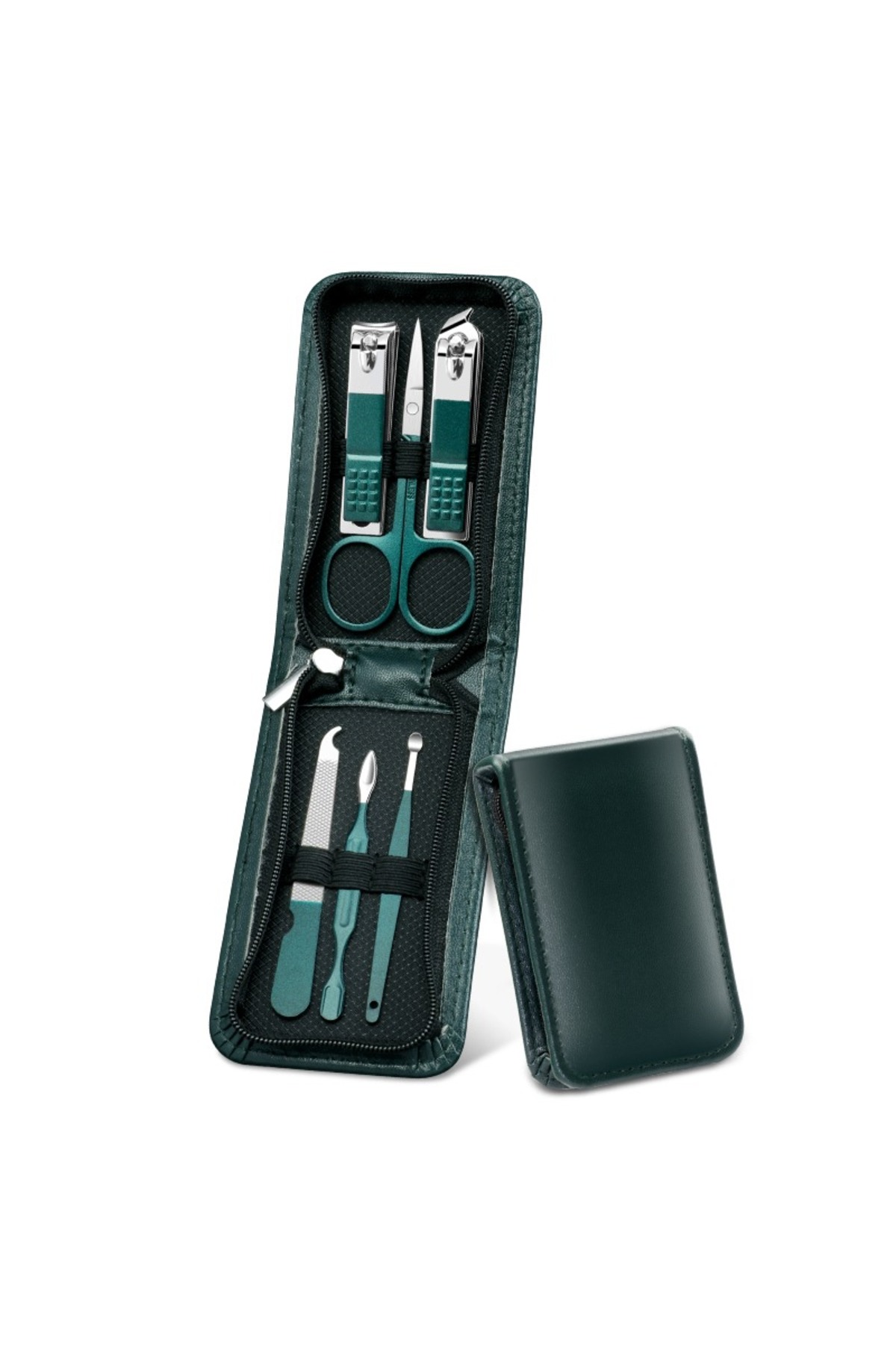 gaman Yeşil 6 Parça Fermuarlı Pu Deri Çantasında Tırnak Bakım Seti Kaş Makası Tırnak Makası Ve Törpü fotoğrafı 5 (önizleme)