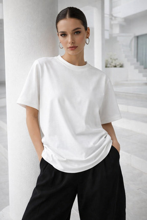 Rich Kadın Ekru Premium Modal Kumaş Oversize T-Shirt