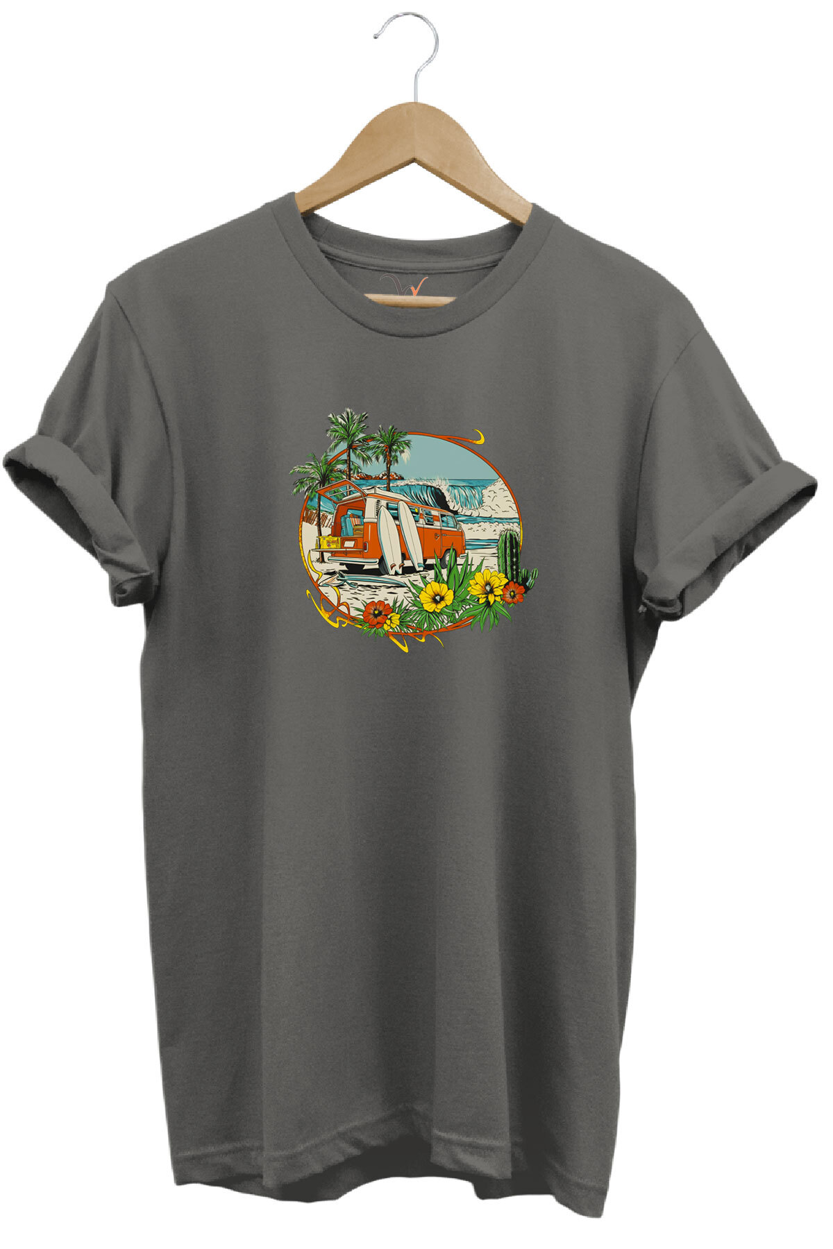 Outdoor Camping Caravan Surf Printed 100% Cotton Basic Regular Fit Crew Neck T-shirt