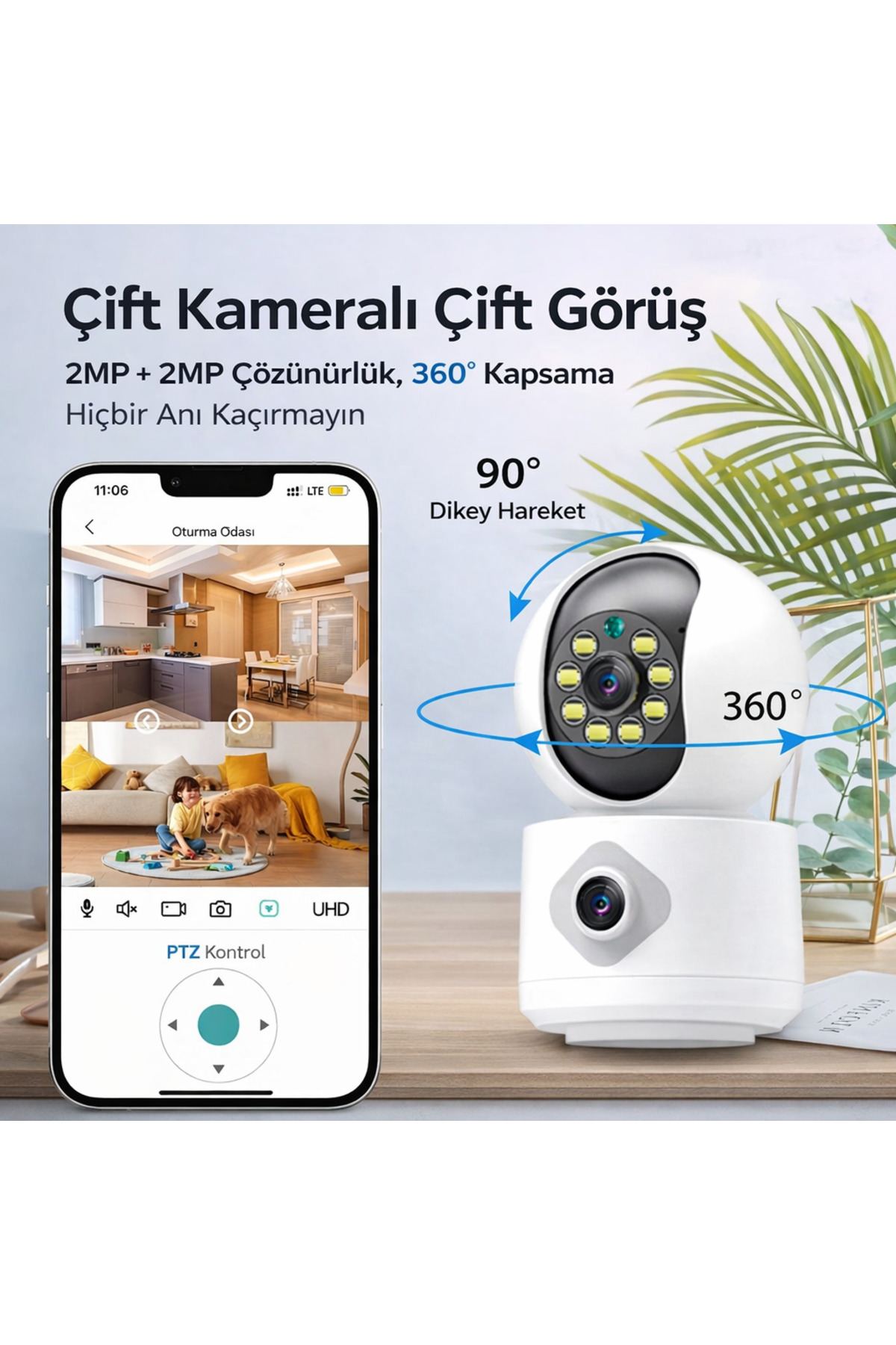 qasul Çift Kameralı 360 WiFi Güvenlik Kamerası Ev Ofis İçin Güçlü Güvenlik Uzaktan İzleme Hareket Sensörlü fotoğrafı 2 (önizleme)