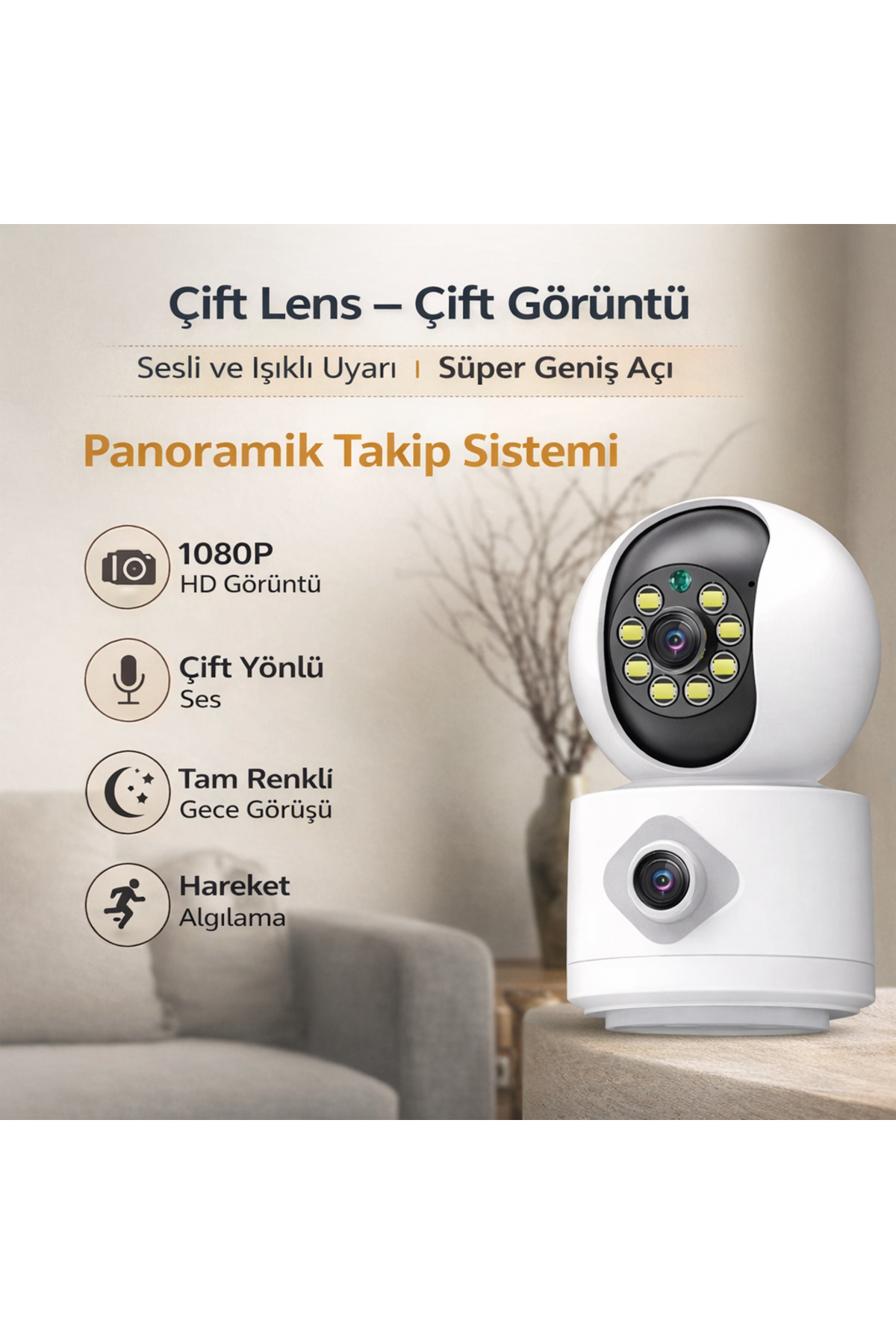 qasul Çift Kameralı 360 WiFi Güvenlik Kamerası Ev Ofis İçin Güçlü Güvenlik Uzaktan İzleme Hareket Sensörlü fotoğrafı 5 (önizleme)