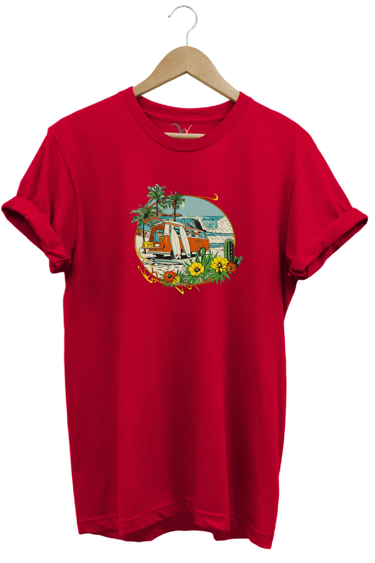 Outdoor Camping Caravan Surf Printed 100% Cotton Basic Regular Fit Crew Neck T-shirt