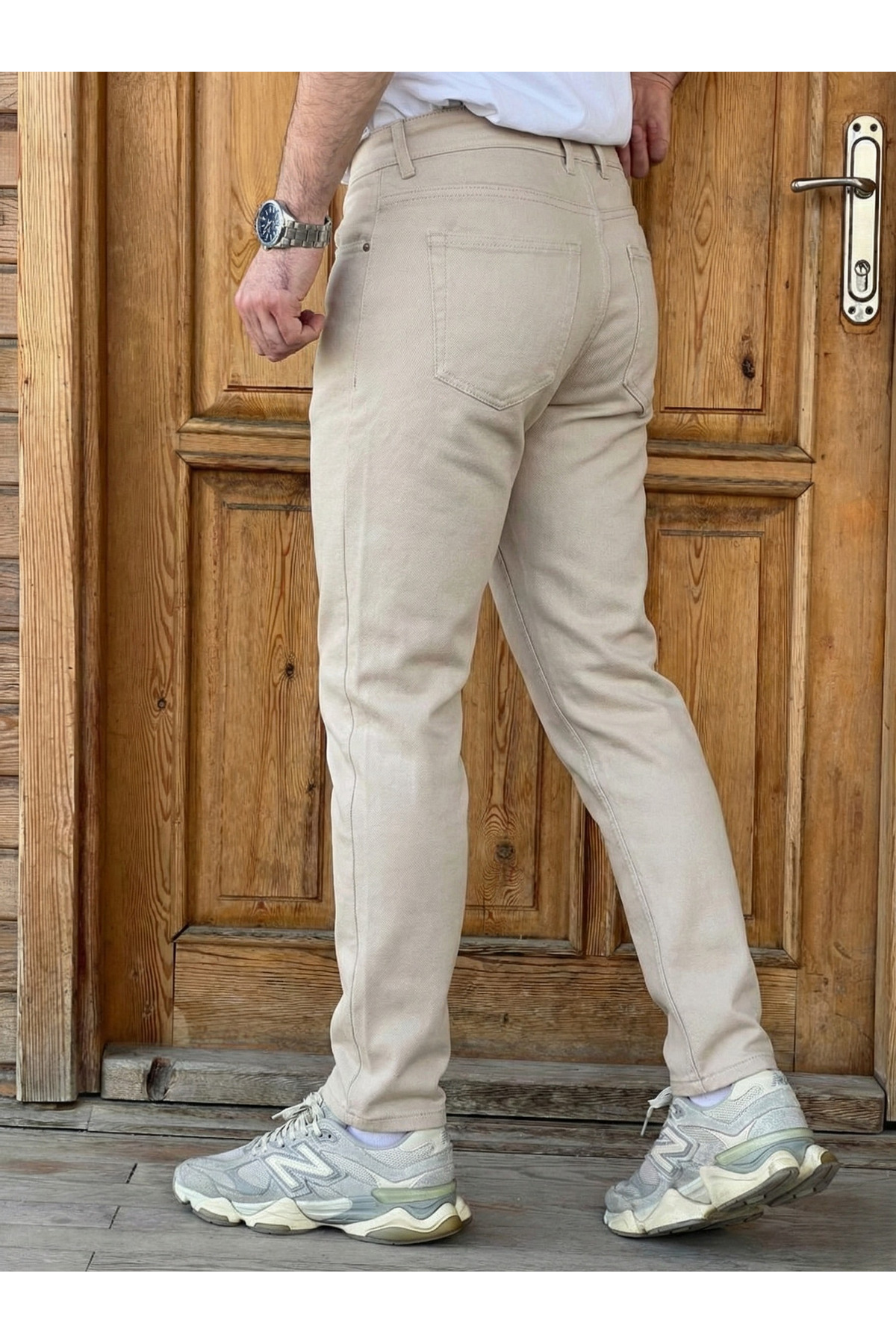 Erkek Slim Fit Likralı Kemerli Pantolon — کرم WP-SFLK1 — تصویر 3 از 6