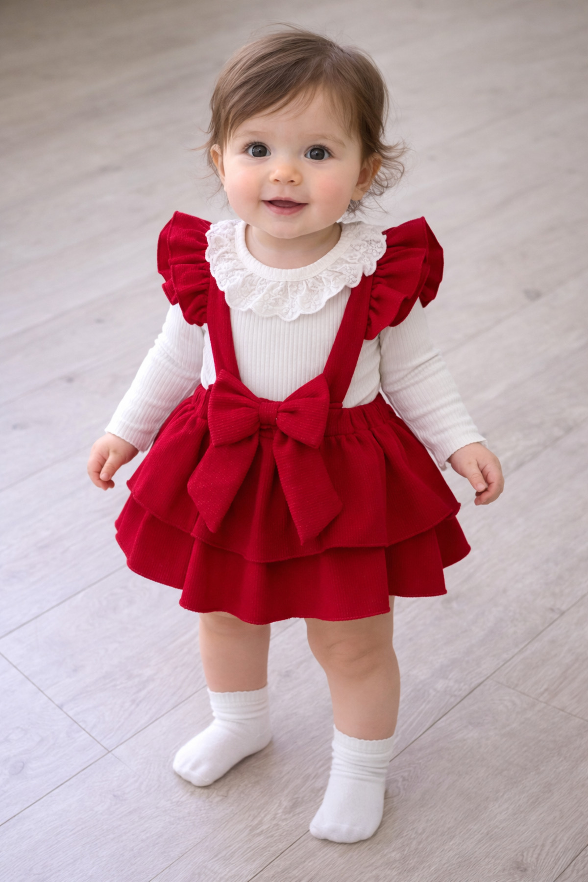 AKİ MODA KİDS Waffle kumaş badili kız bebek etek elbise 2li set fotoğrafı 2 (önizleme)