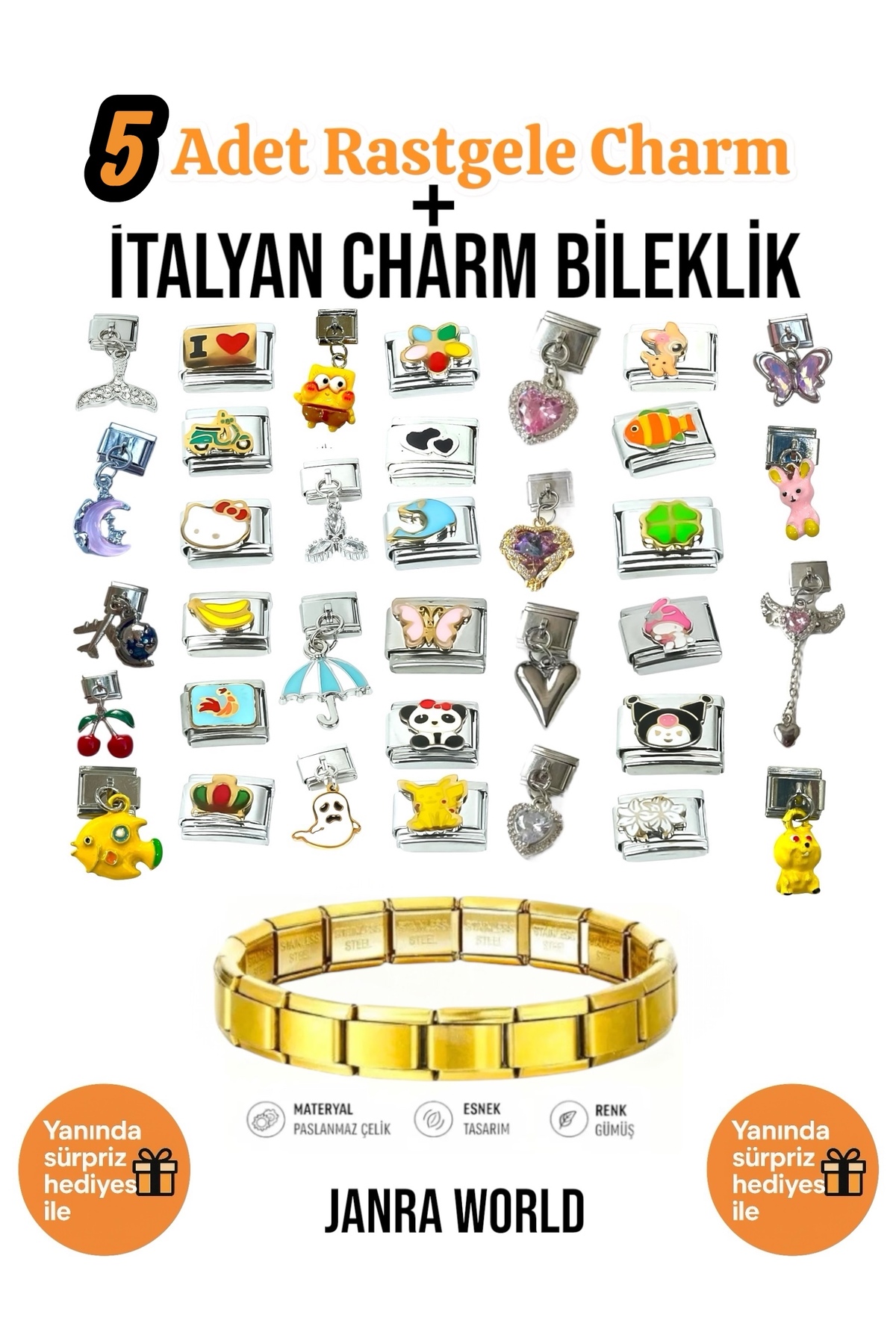 5Pcs Random Charm + Italian Charm Bracelet Set | With Surprise Gift