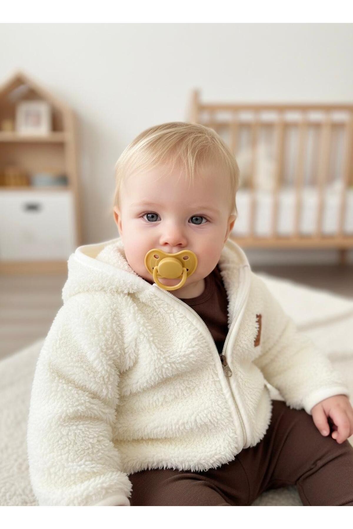 Lumos Trade Bebek Welsoft Peluş Kapüşonlu Hırka Krem Bej – Fermuarlı Yumuşak Kışlık Bebek Ceket 6-24 Ay fotoğrafı 5 (önizleme)