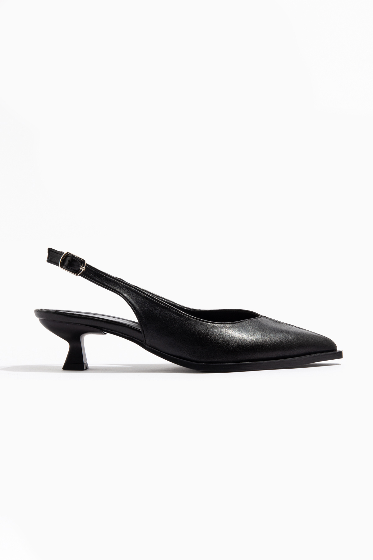 camaiore  Siyah Kısa Topuk Sivri Burun Kadın Klasik Deri Topuklu Ayakkabı - Görsel 7