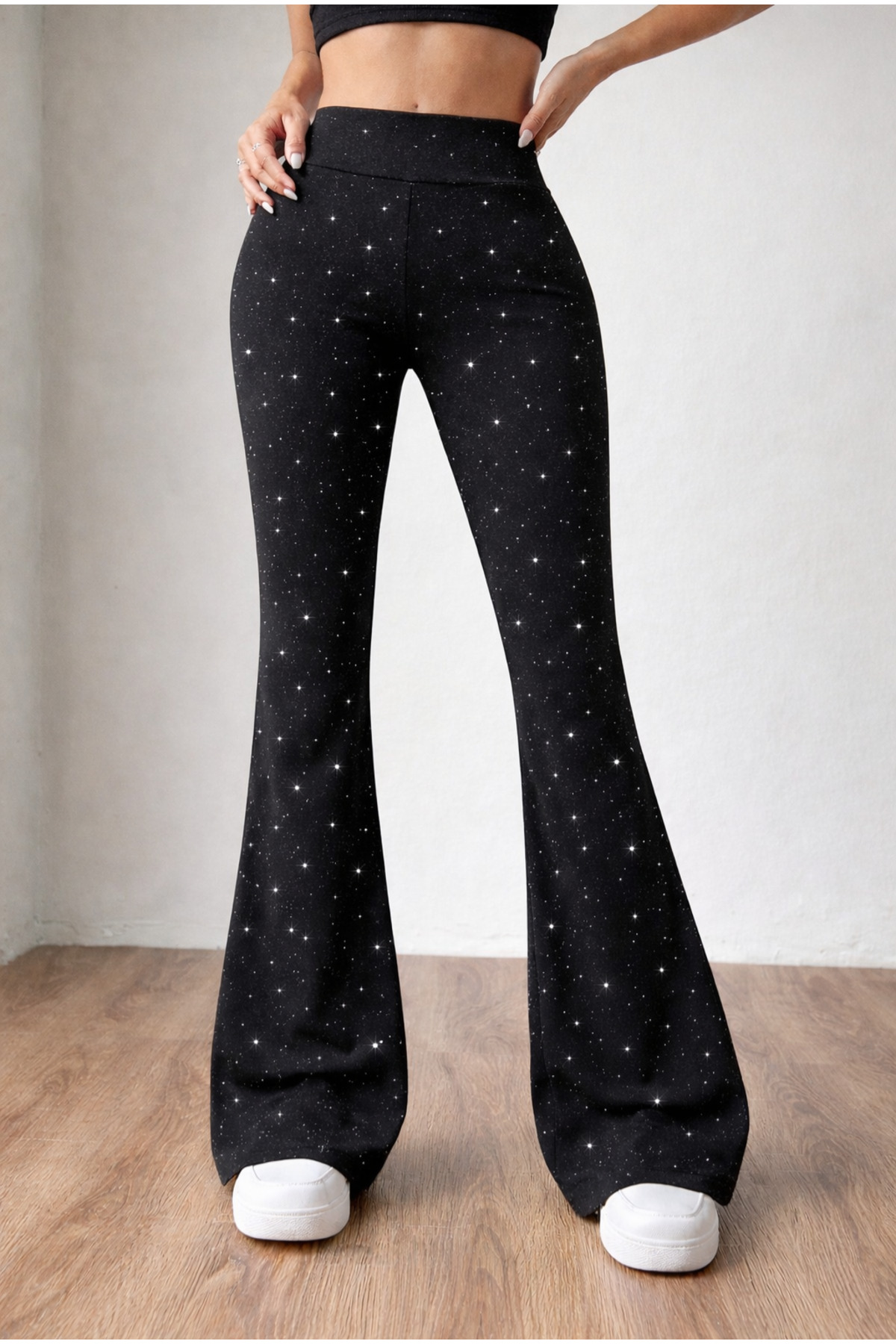 MAROVOAY  Taşlı likralı İspanyol paça tayt pantolon