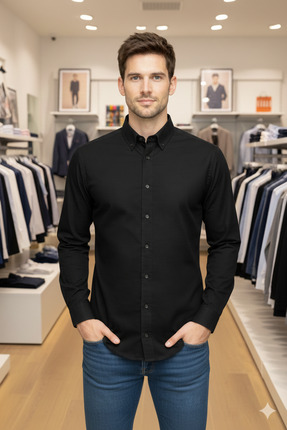 QS DENİM Erkek Slim Fit Düğmeli Gömlek