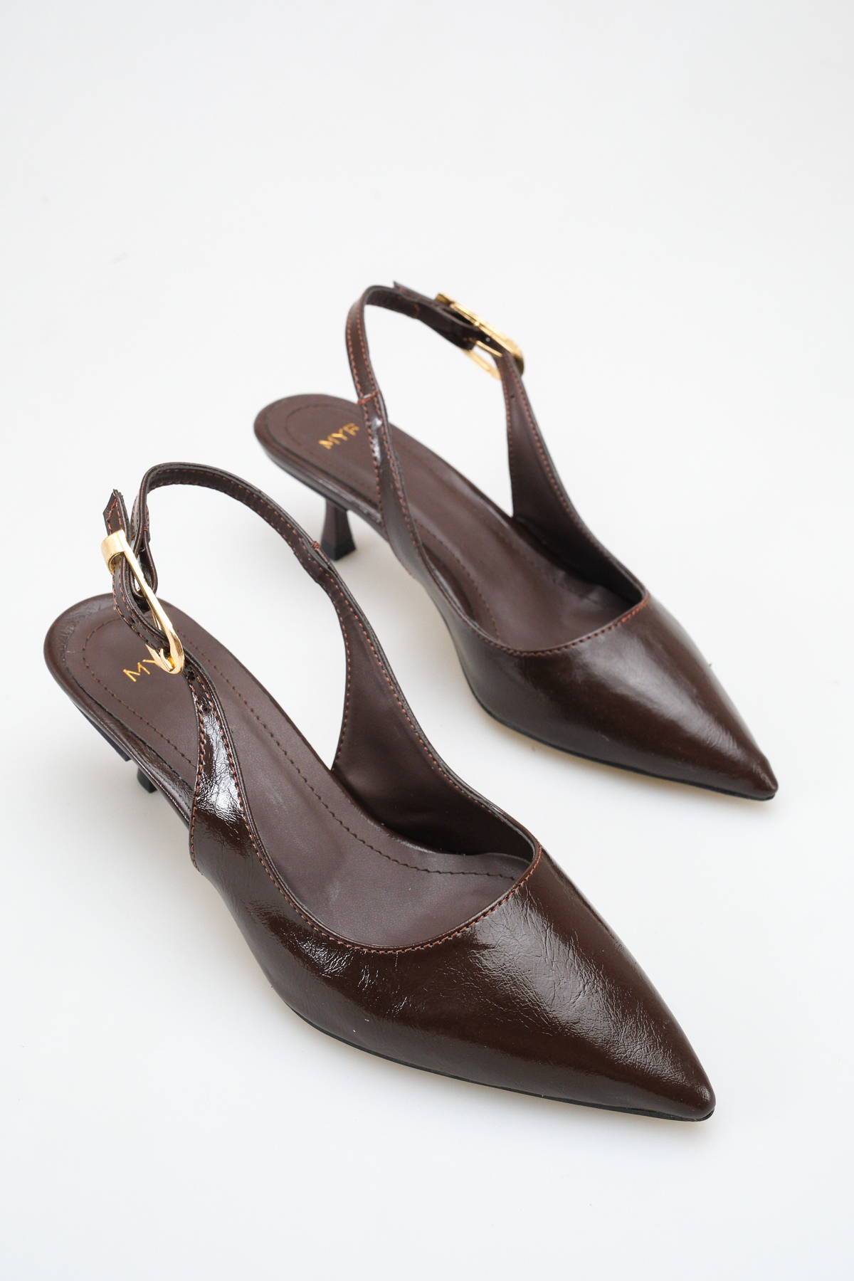 meyra'nın ayakkabıları  Kadın Tokalı Arkası Açık Topuklu Ayakkabı Acı Kahve Yanki (5.5 cm)