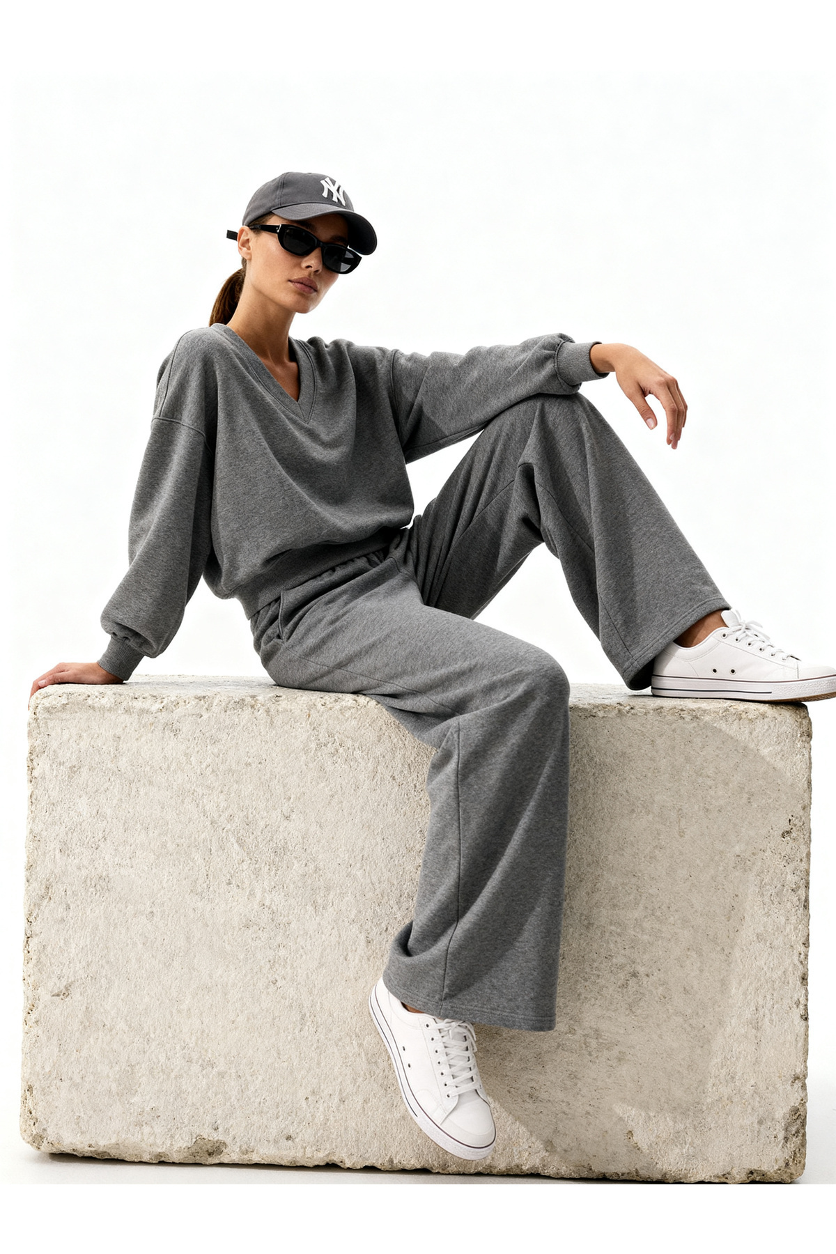 Basic V-Neck Wide Leg Casual Stylish Bottom Top Tracksuit
