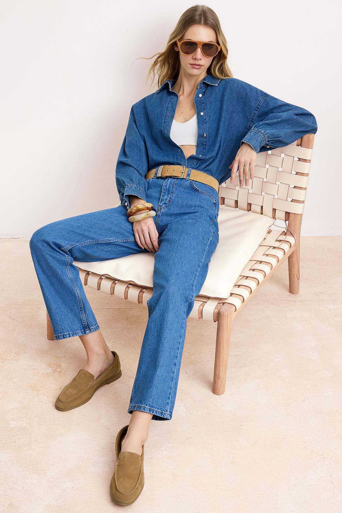 Trendyolmilla  Mavi Normal Bel 100% Pamuk Straight Düz Kesim Jeans TWOSS26JE00096