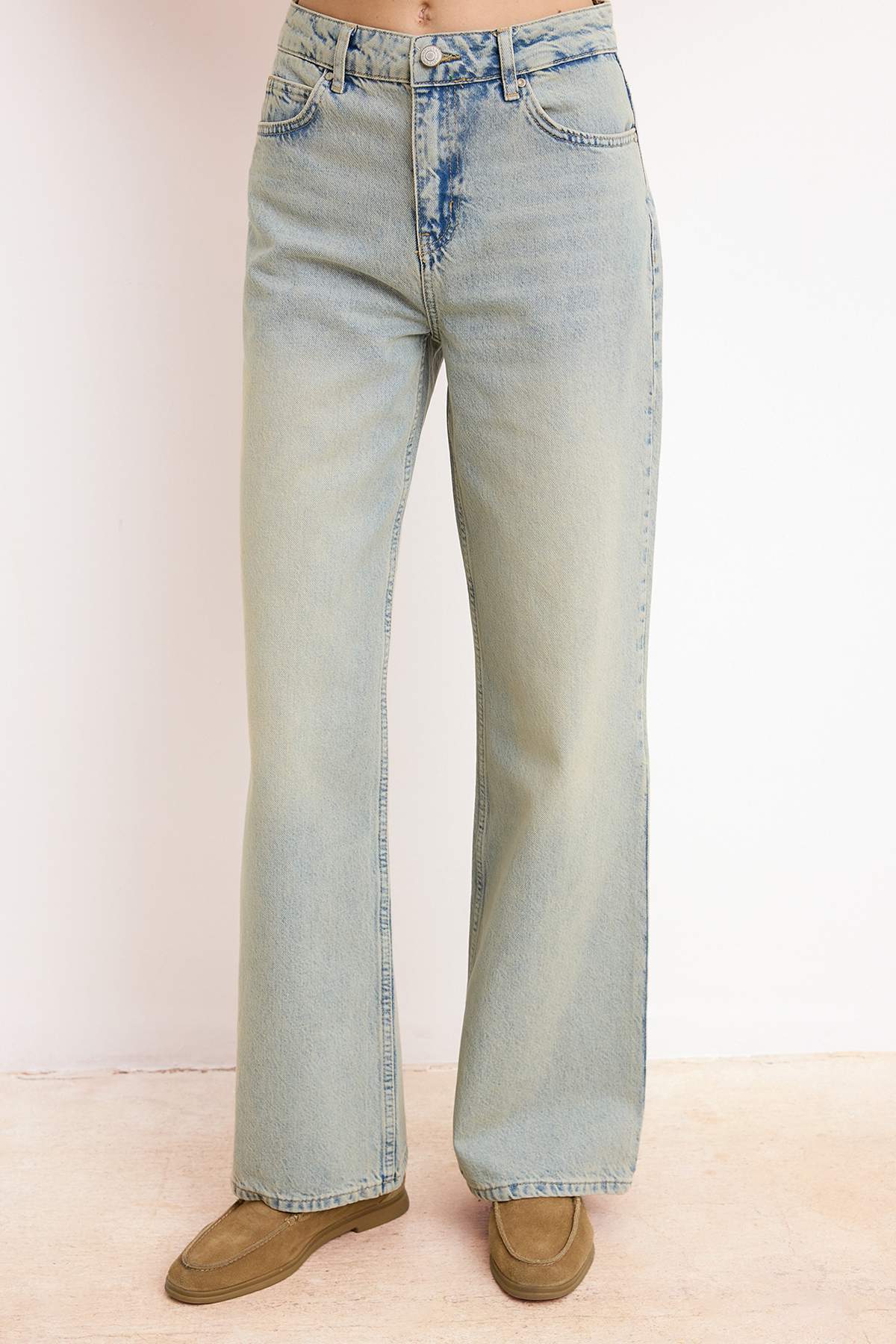 Trendyolmilla  Mavi Yüksek Bel 100% Pamuk Wide Leg Geniş Paça Jeans TWOSS26JE00126 - Görsel 3