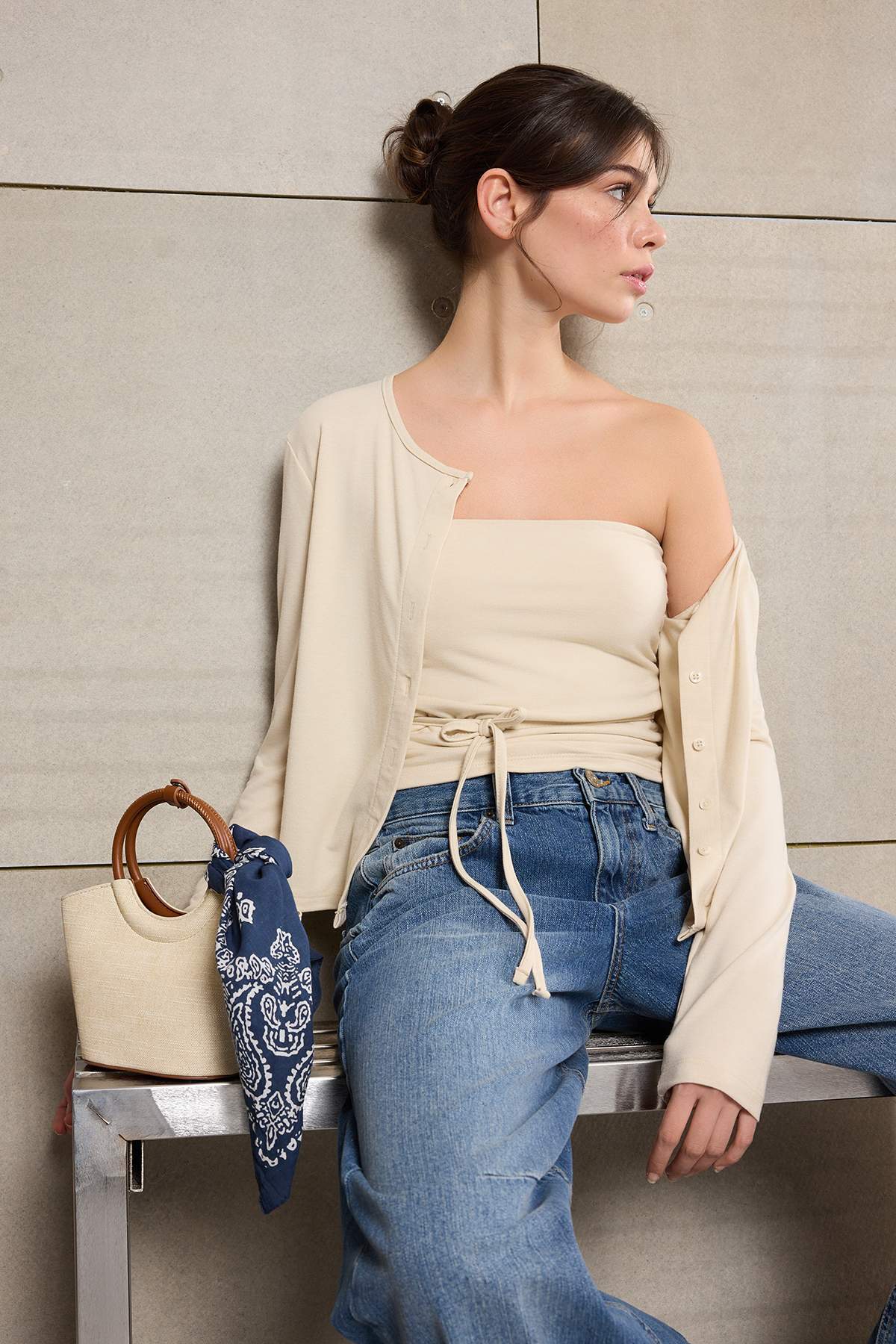 Trendyolmilla  Teen Taş %100 Pamuk Fitted/Vücuda Oturan Full Patlı Uzun Kollu Esnek Örme Bluz TWOSS26BZ00232