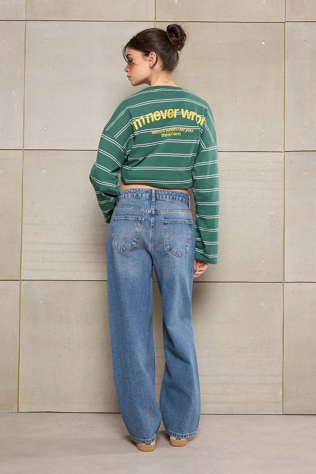 Trendyolmilla  Teen Mavi Dikiş Detaylı Yüksek Bel Baggy %100 Pamuk Jeans TWOSS26JE00084 - Görsel 3