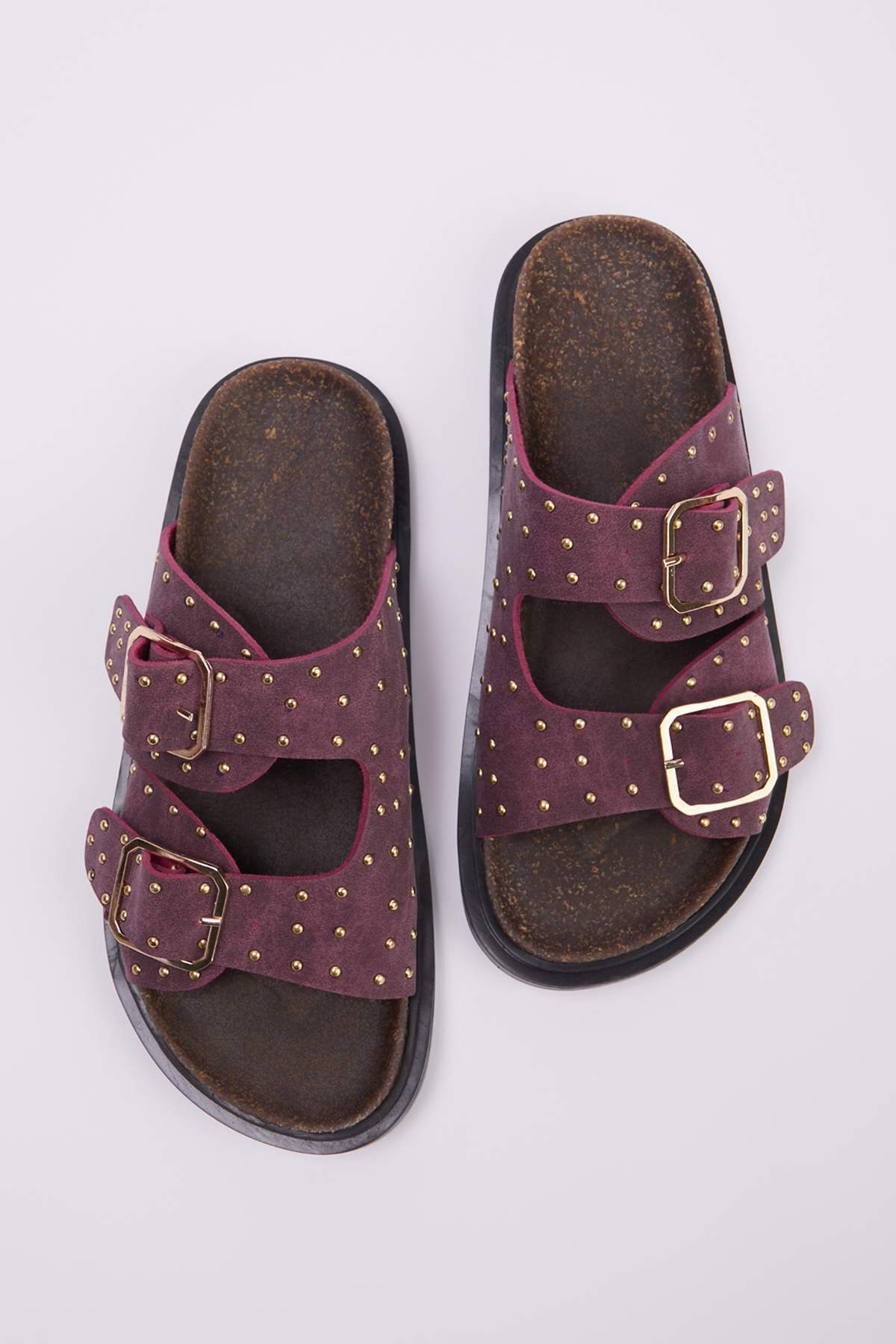 TRENDYOL SHOES Burgunderrote Nubuk-Trok-Damenhausschuhe mit detaillierten Det...