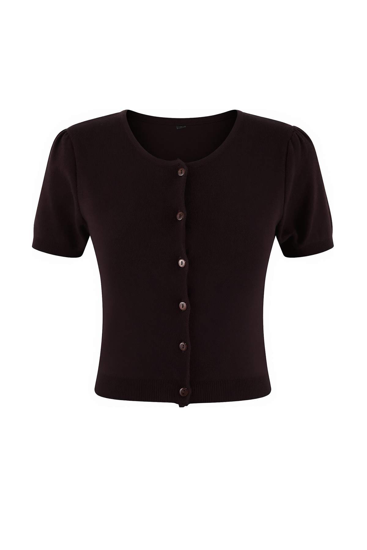 Trendyolmilla  Kahverengi Premium İplik Straplez Bluz- Hırka Triko Takım TWOSS26HI00010 - Görsel 6