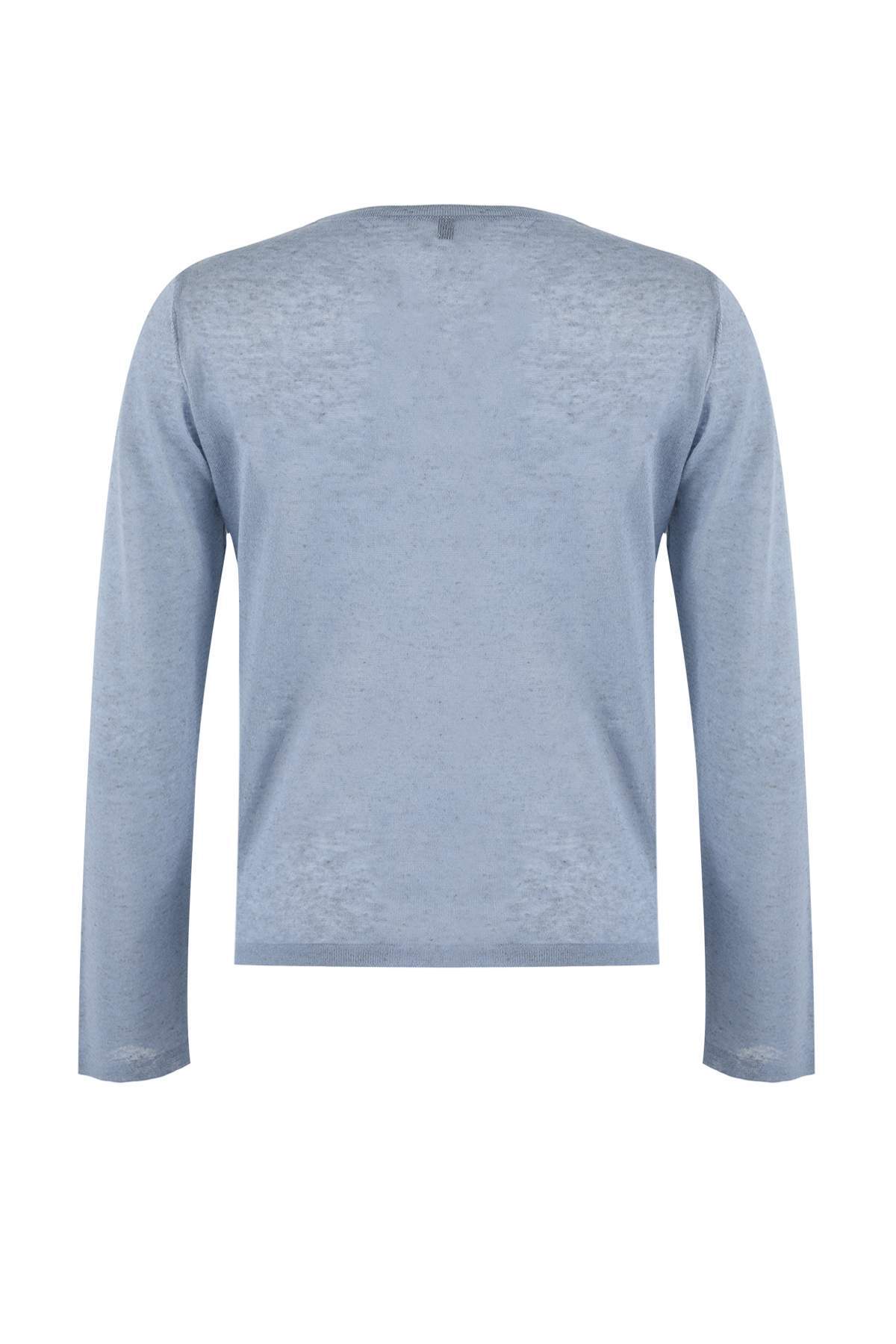 Trendyolmilla  Wardrobe Essentials Mavi Bisiklet Yaka Keten Karışımlı İnce Triko Hırka TWOSS26HI00009 - Görsel 6