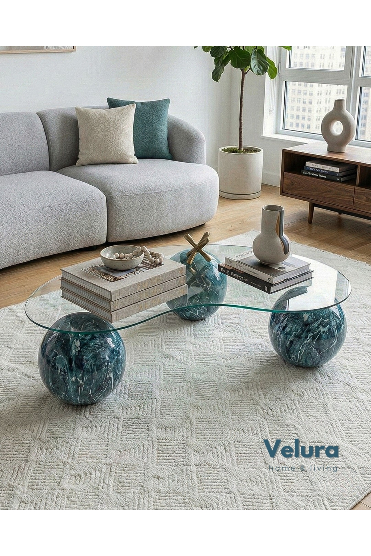 Modern Coffee Table & Sphere Coffee Table & Ball Table & Transparent Bean Glass & Ocean