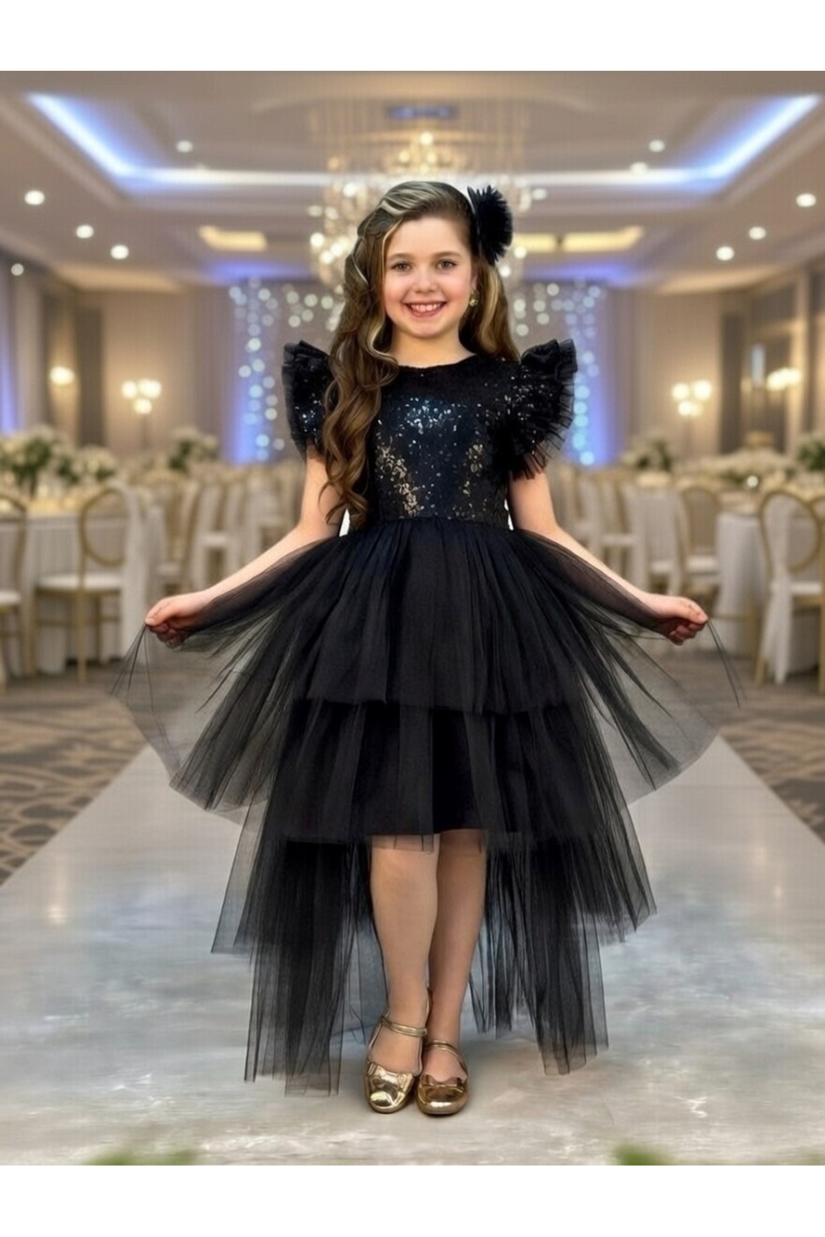 BİLGEN Style Kız Çocuk Abiye Elbise Pullu Kat Kat Party Özel Gün