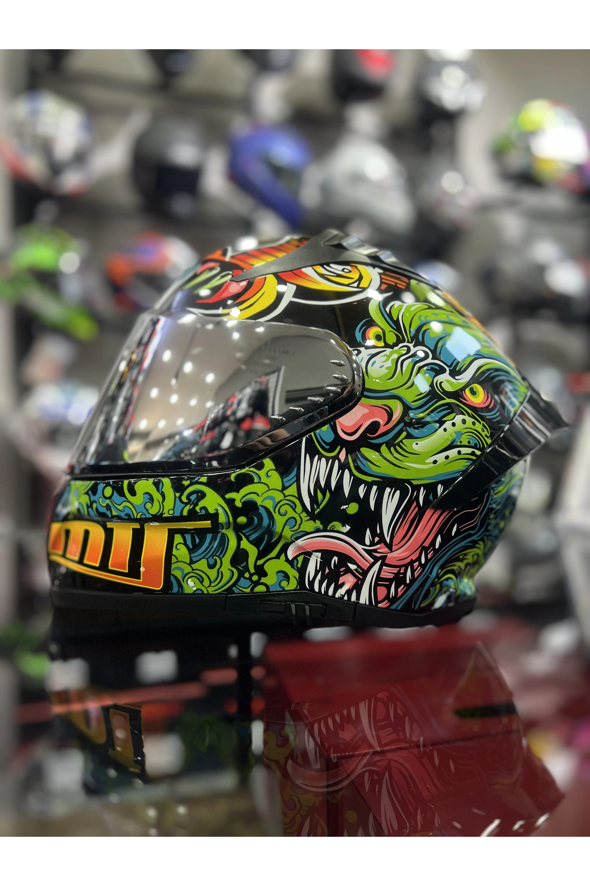 MTS 801 Azure Yeşil Turuncu Kapalı Kask Ayna Vizörlü - Fiyatı