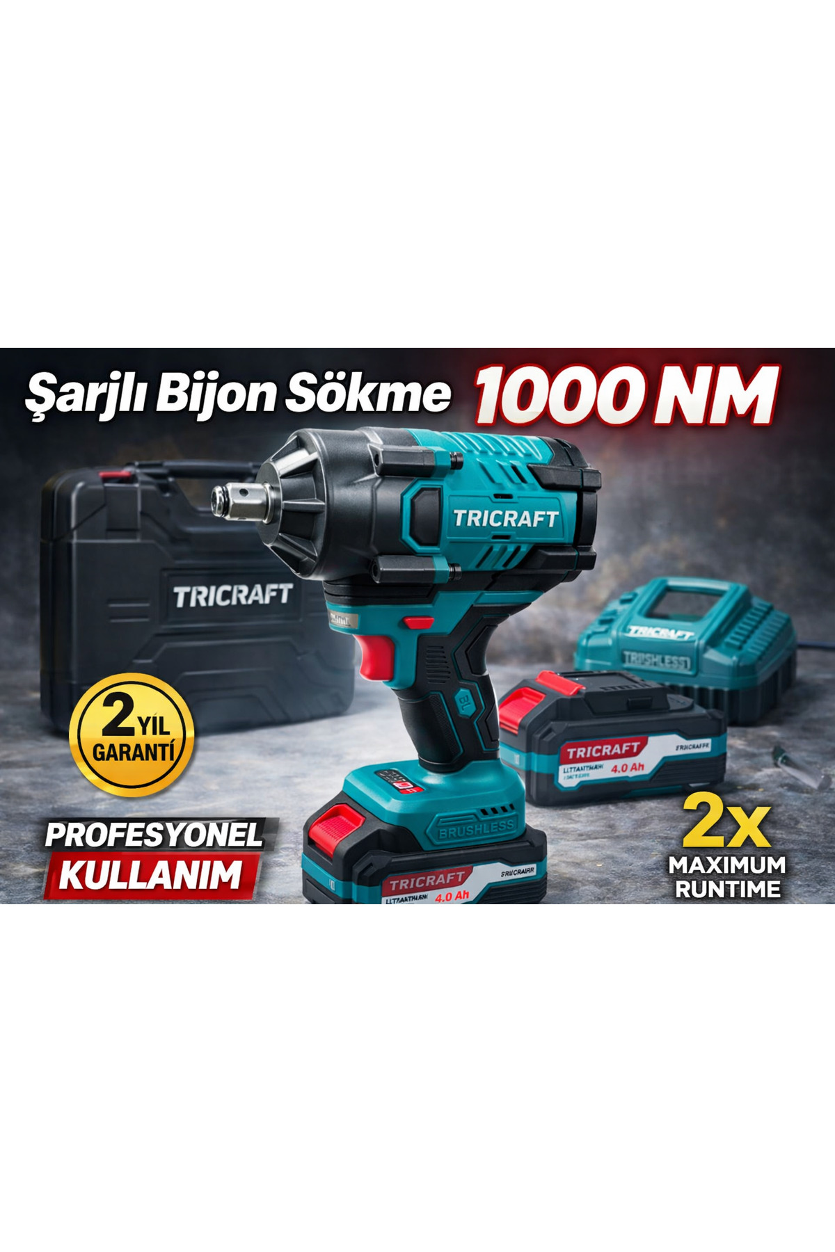 Tricraft 1000 Nm Şarjlı Bijon Sökme Somun Sıkma Makinesi 21V 4.0Ah