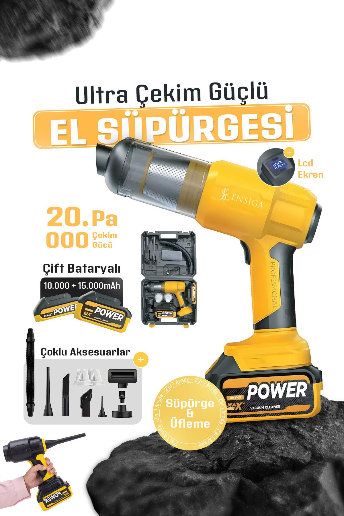 EN SİGA Ultra Çekim Güçlü Çantalı Araç Temizleme Süpürgesi 25.000