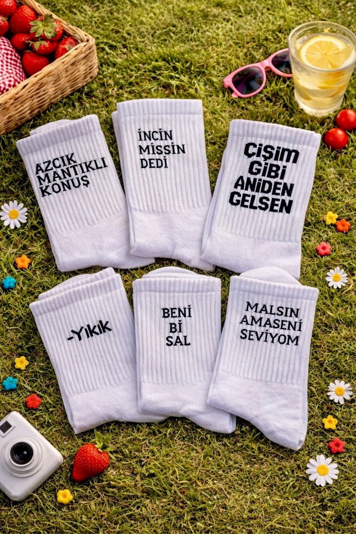 çorapdunyam 6’li Seri Yazılı Harfli Neşeli Kolej Tenis Çorap