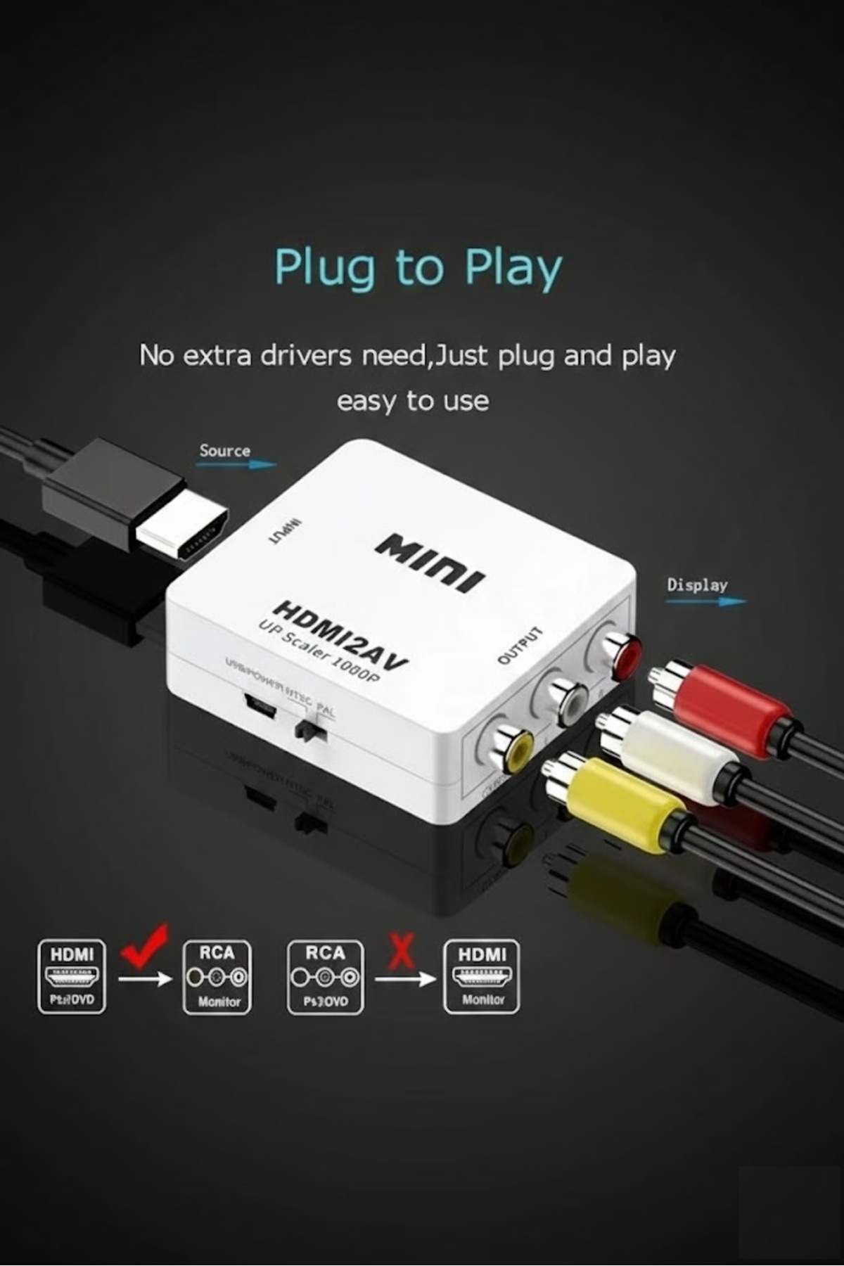 Hdmı To Rca 1080p Tos Av Çevirici Dönüştürücü Tv Tüplü Televizyon Scart Av Video Adaptor Skart