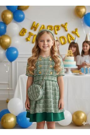 Hilal Akıncı Kids Kız Çocuk Chanel Kumaş Gold Düğmeli Etek Içi Astarlı Tütülü...