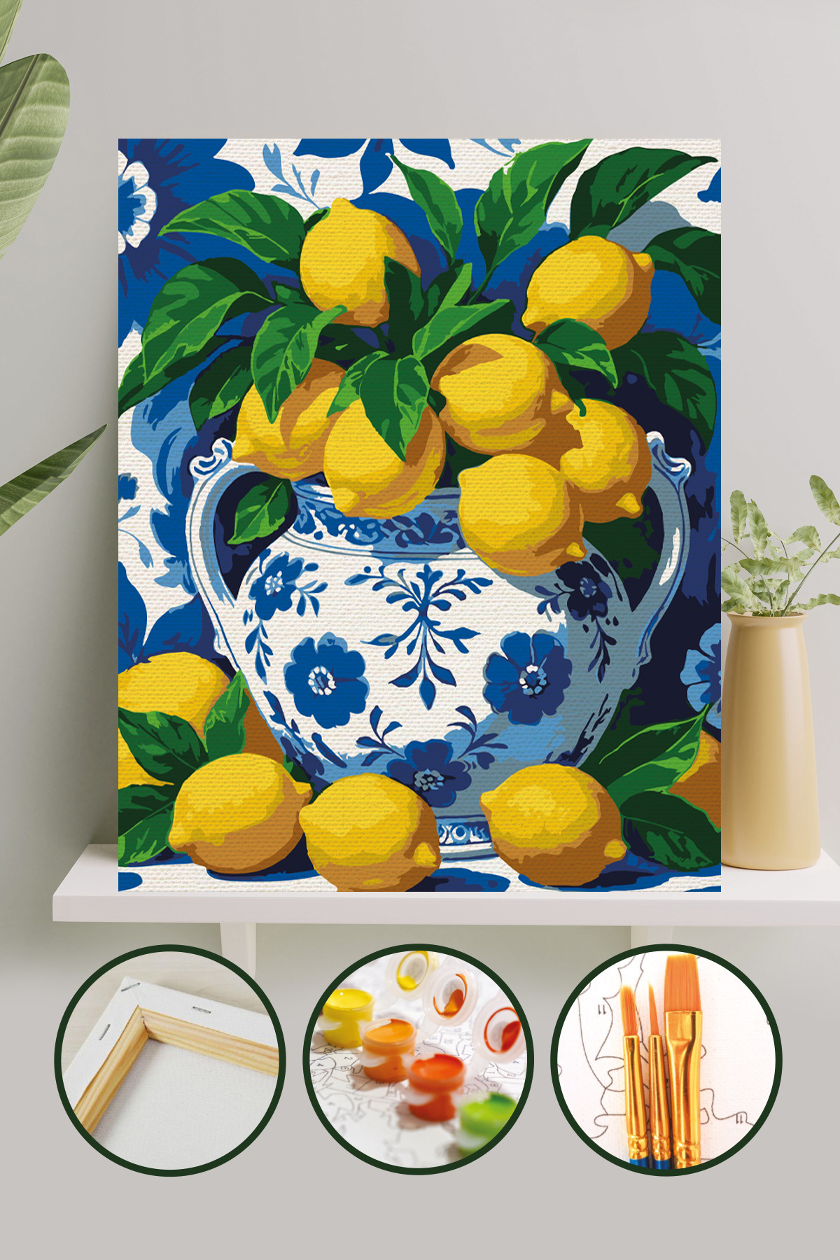 Sayılarla Boyama 40x50 Cm Tuval Seti Fırça Boya Dahil Çıtaya Gerili - Limonlar