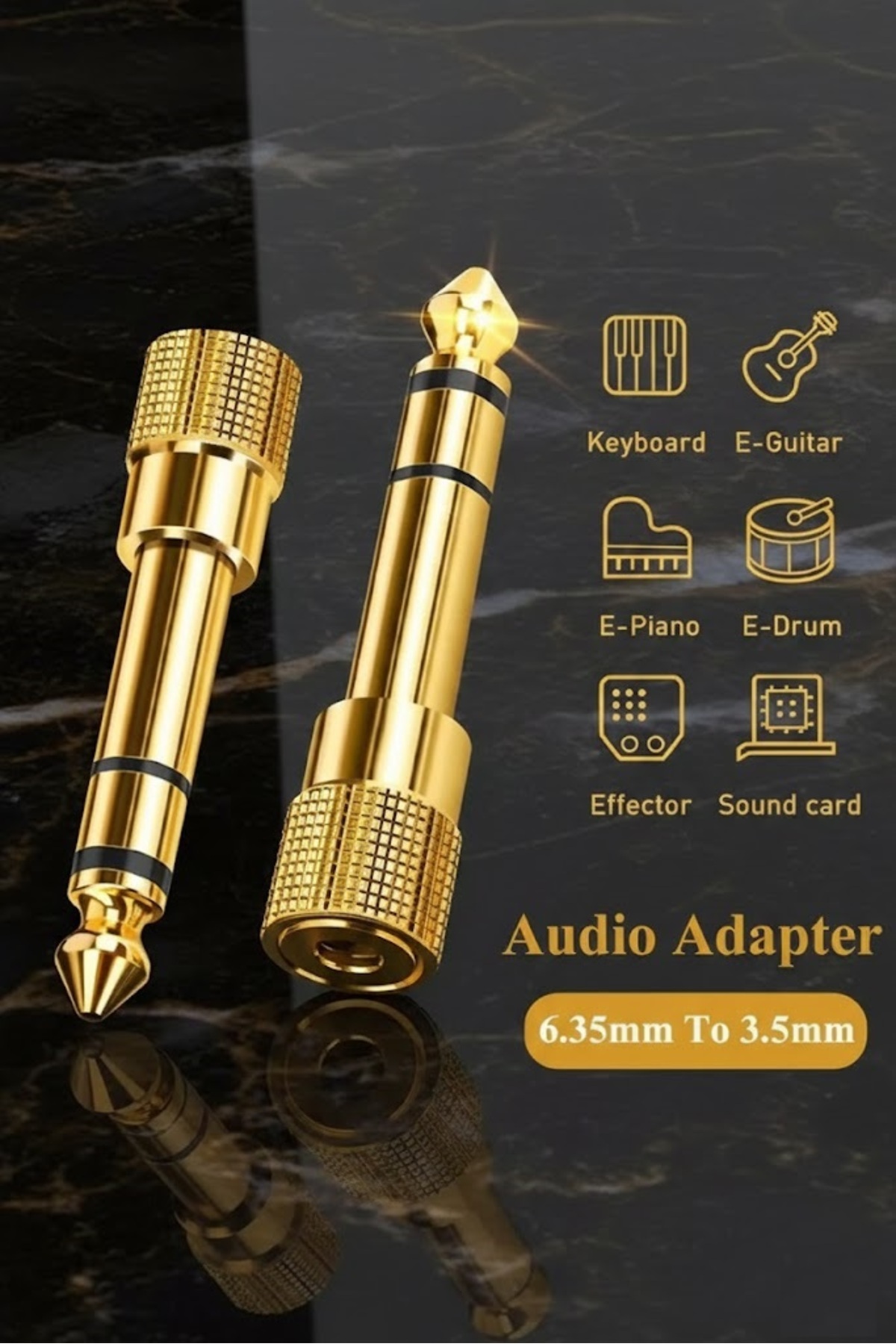 Gold 3.5mm To 6.3mm Çevirici 6.3 Mm Erkek 3.5 Mm Dişi Adaptör Stereo Kulaklık Mikrofon Dönüştürücü