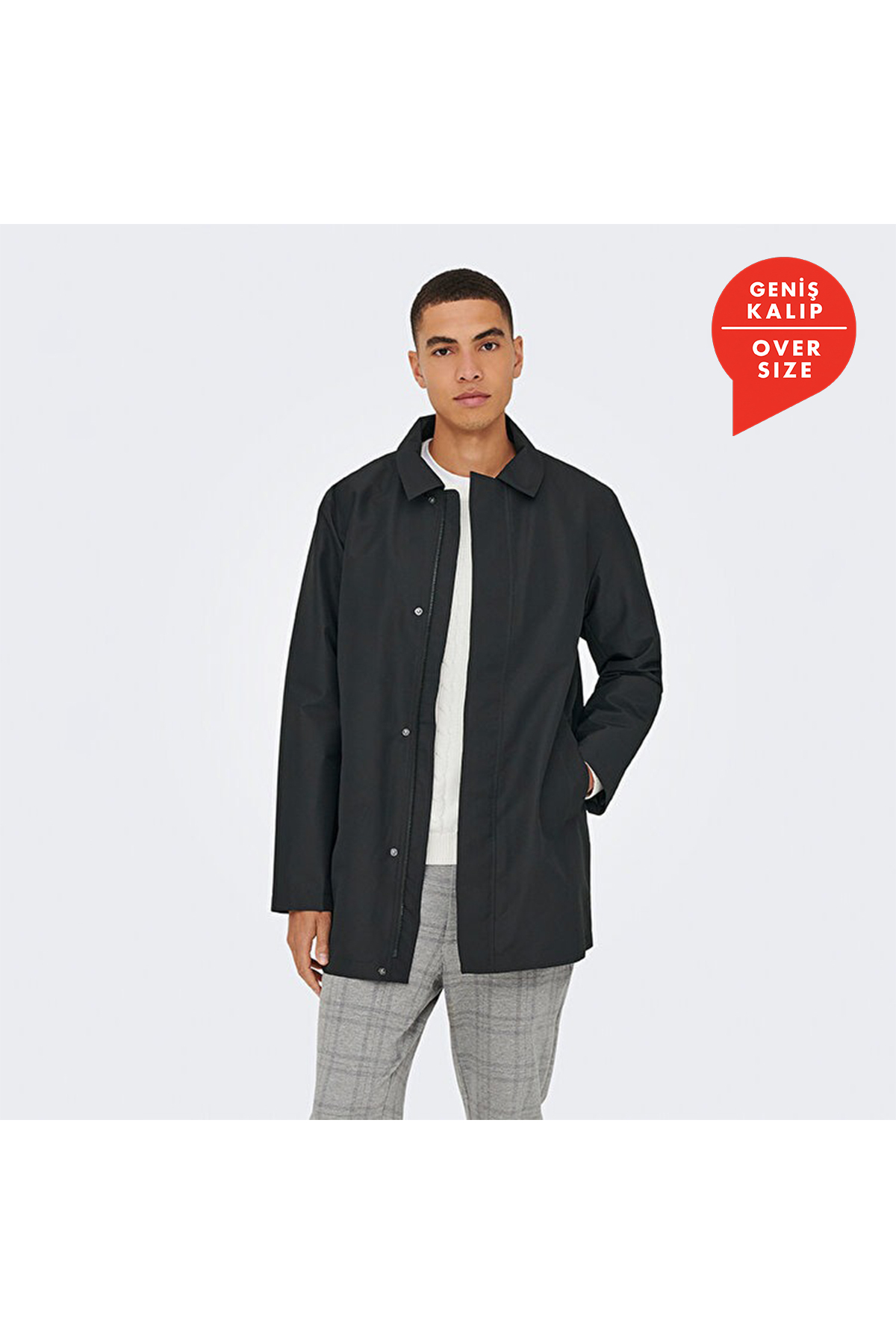 Only & Sons Only&Sons Hall Coat Erkek Siyah Klasik Yaka Kaban