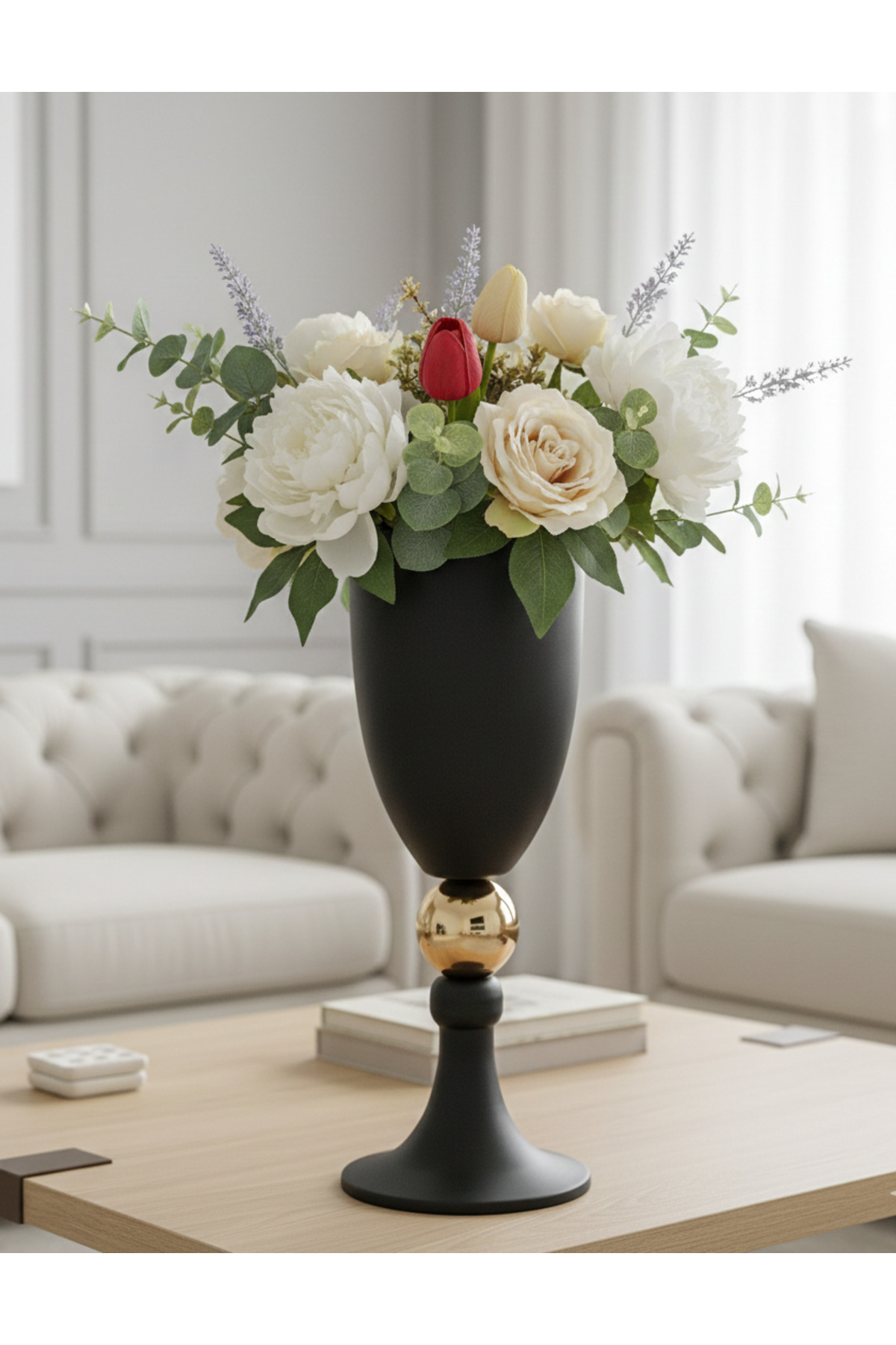 Modern Decorative Black Chrome /Gold Ball Metal High Leg Vase Table Top Accessory