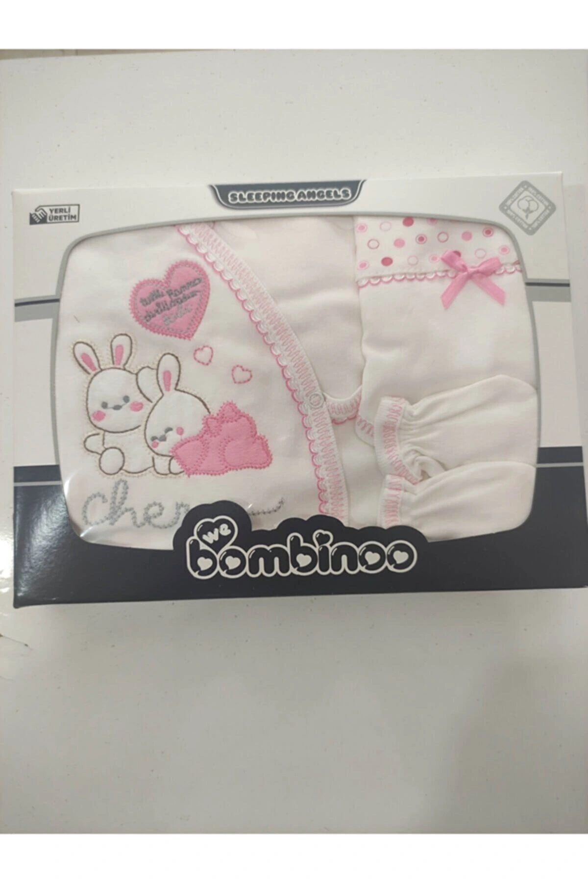 Bombinoo Tavşanlı Yenidoğan Kız Bebek Seti 5 Li Hastane Çıkış Seti fotoğrafı 2 (önizleme)
