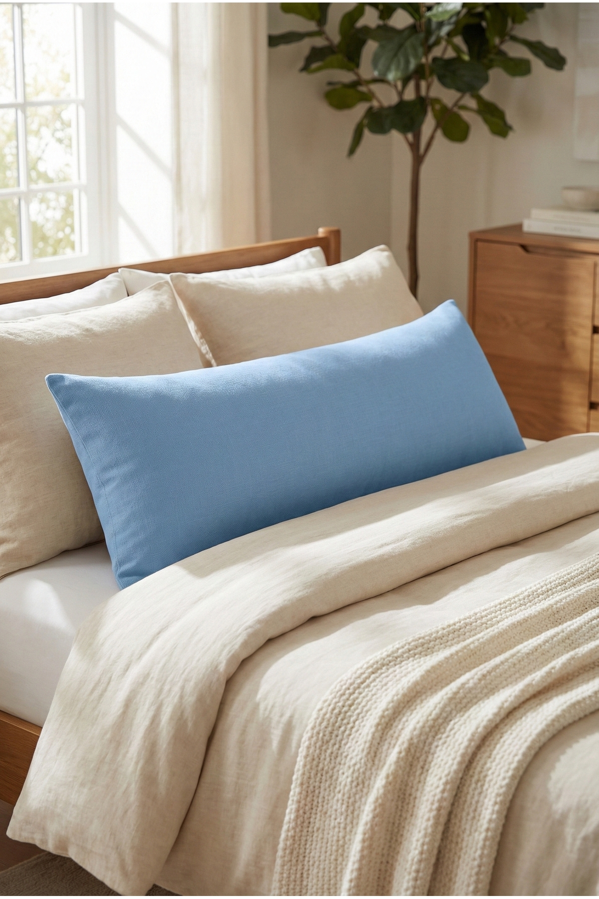 NESCO Dolgun Yan Yatış Hamile Yastığı Ve Dekoratif Uzun Yastık 50x150 Çift Kişilik Yatak Yastığı- 2200gr fotoğrafı 4 (önizleme)