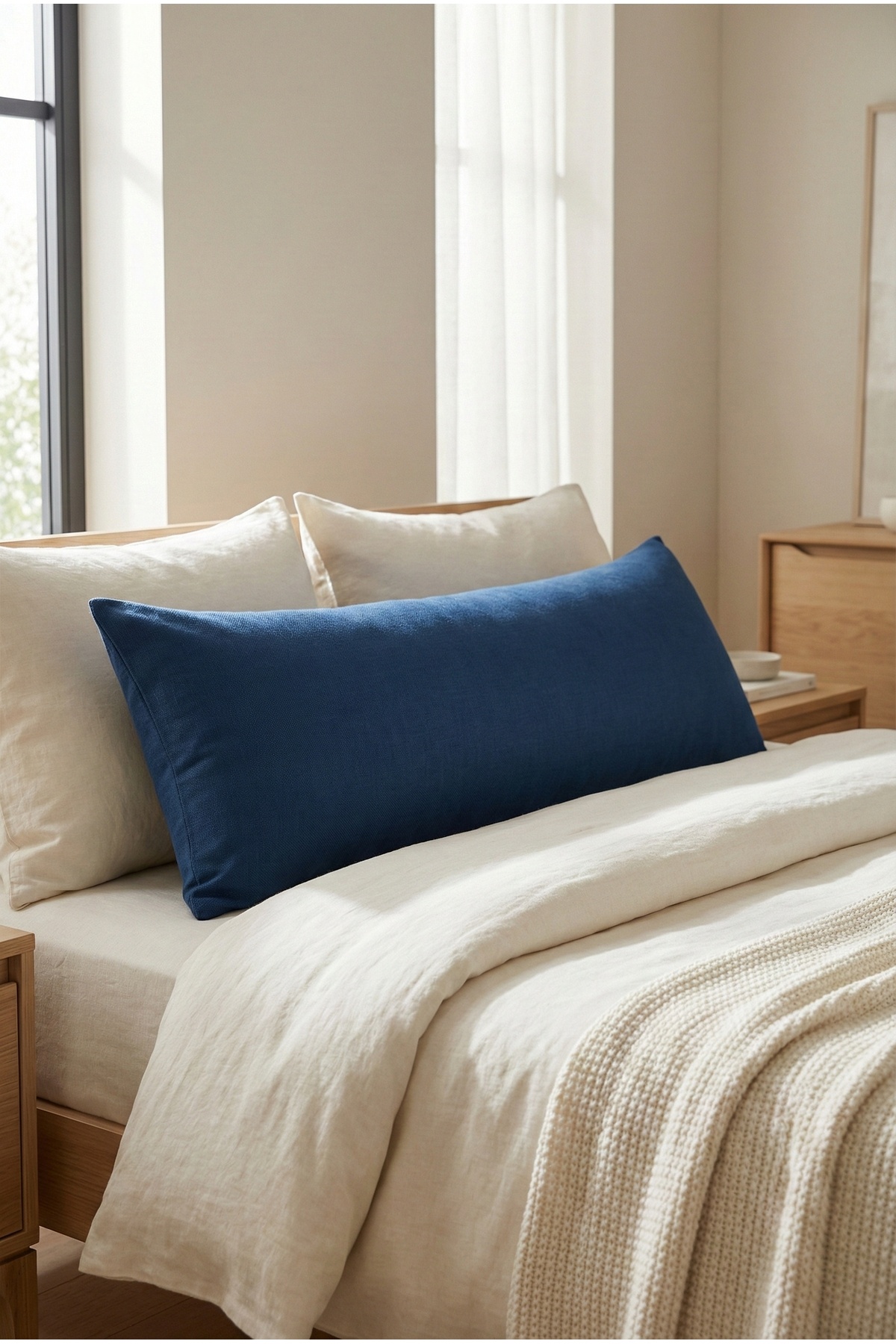 NESCO Dolgun Yan Yatış Hamile Yastığı Ve Dekoratif Uzun Yastık 50x150 Çift Kişilik Yatak Yastığı- 2200gr fotoğrafı 3 (önizleme)