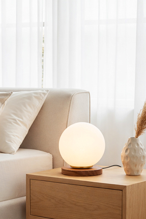 HOMİNG Nuuq Küre Cam Gece Lambası Ahşap Taban E14