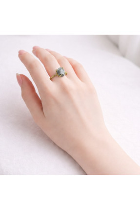 Lithora Jewellery Ham Elmas Taşlı Sarı Altın Kaplama Ayarlanabilir Gümüş Yüzük