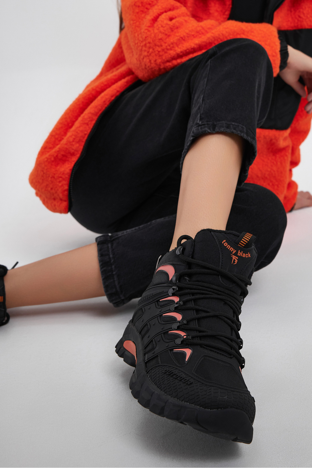 Tonny Black  Unisex Siyah Turuncu Rahat Kalıp Suı İtici Özellikli Bağcıklı Bot - Görsel 4