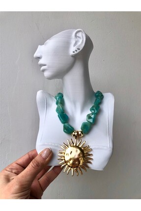 Gözde Tasarım Butik KADIN NATUREL İTHAL CAM BONCUKLU KEMİK GÜNEŞ KOLYE