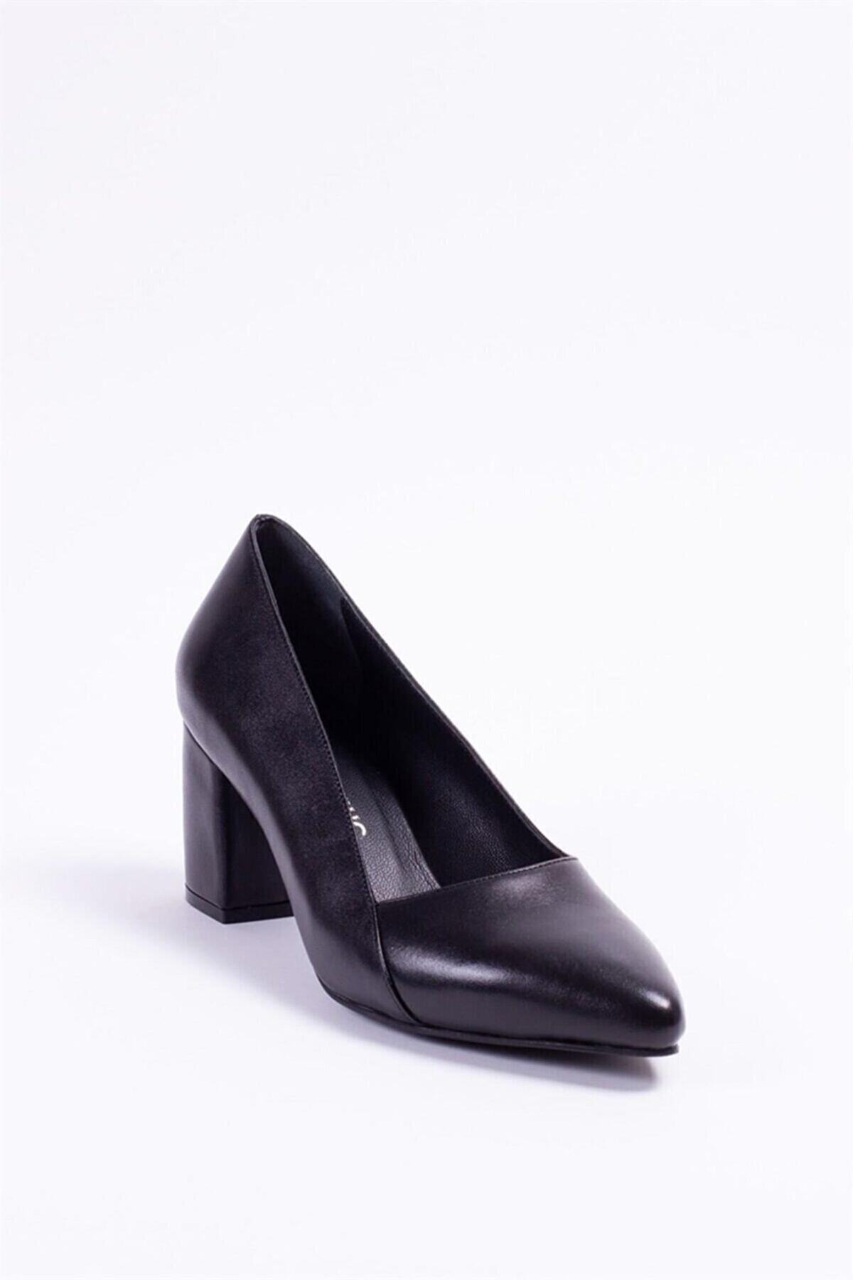 Deripabuc  Hakiki Deri Siyah Kadın Topuklu Deri Ayakkabı Shn-0101 - Görsel 3