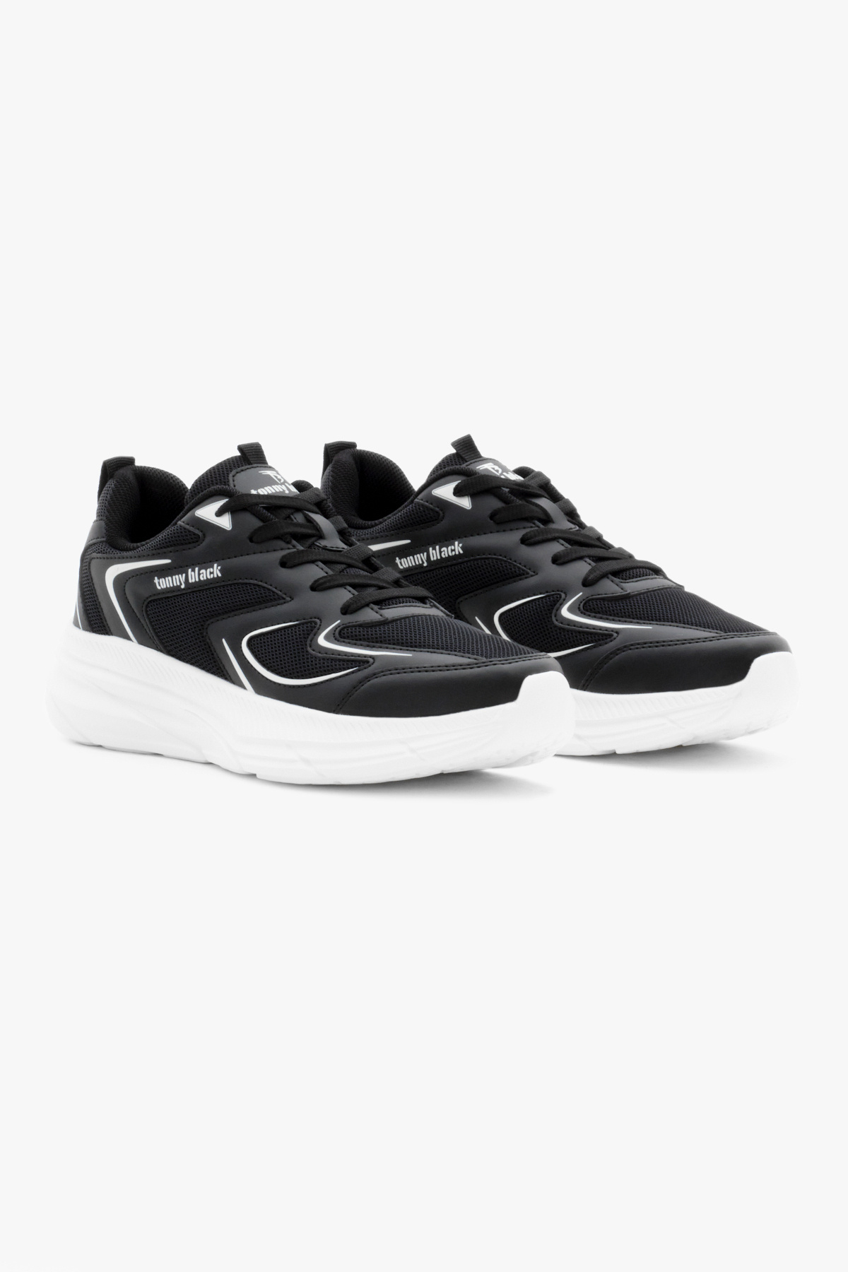 Tonny Black Unisex Siyah Beyaz Nefes Alabilen Kumaş Faylon Taban Bağcıklı Spor Ayakkabı görsel 2