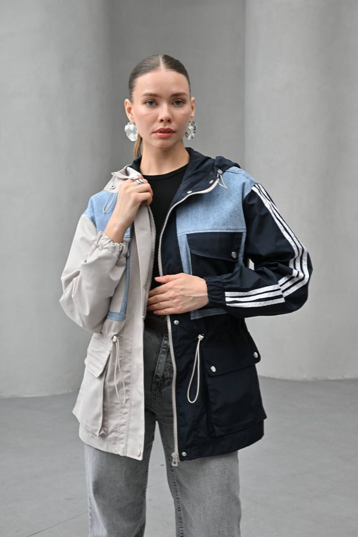 KUN SPORTSWEAR  VİNTAGE MİX BLOKLU YAĞMURLUK CEKET OVERSİZE