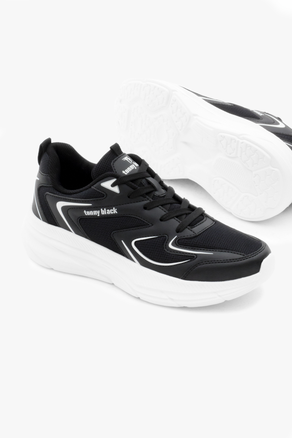 Tonny Black Unisex Siyah Beyaz Nefes Alabilen Kumaş Faylon Taban Bağcıklı Spor Ayakkabı görsel 3
